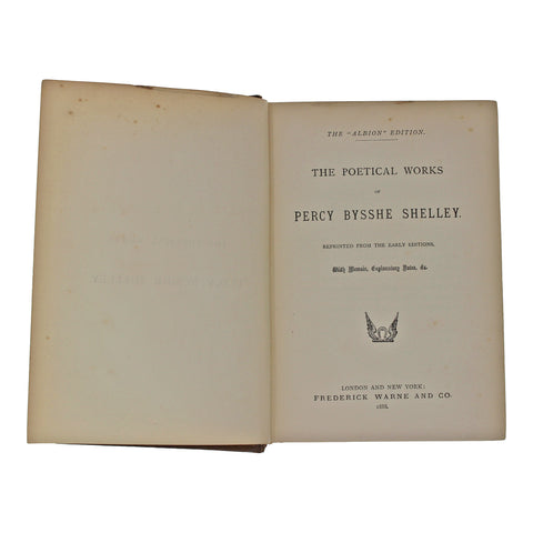1888 Antique Book The Poetical Works of Percy Bysshe Shelley Publisher: Frederick Warne & Co