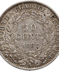1888 A 50 Centimes France Coin Silver