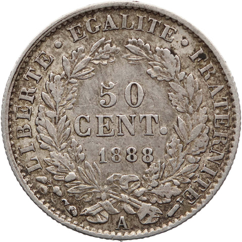 1888 A 50 Centimes France Coin Silver