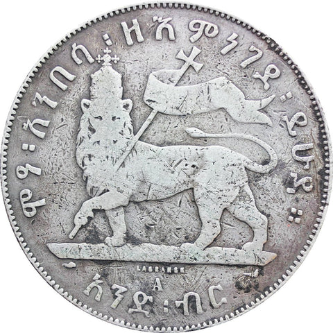 1889 One Birr Ethiopia King Menelik II Silver Large Coin Paris Mint