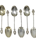1890 Antique Victorian Era Sterling Silver Set Six Coffee Spoons with original Case Silversmith John Millward Banks Birmingham Hallmarks
