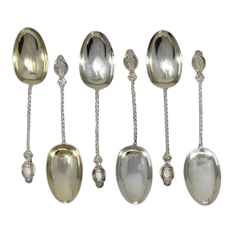 1890 Antique Victorian Era Sterling Silver Set Six Coffee Spoons with original Case Silversmith John Millward Banks Birmingham Hallmarks