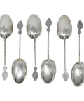 1890 Antique Victorian Era Sterling Silver Set Six Coffee Spoons with original Case Silversmith John Millward Banks Birmingham Hallmarks
