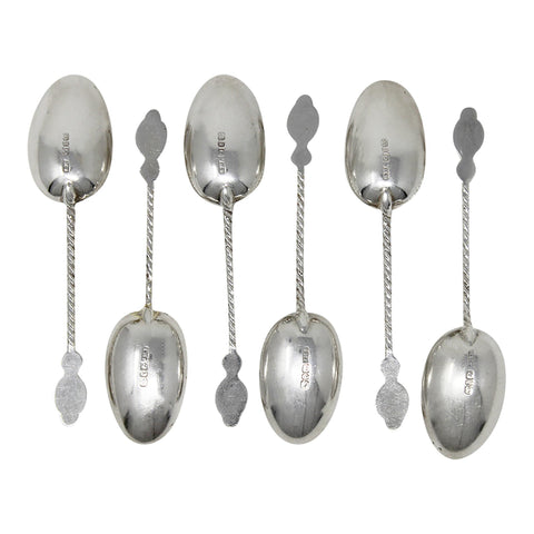 1890 Antique Victorian Era Sterling Silver Set Six Coffee Spoons with original Case Silversmith John Millward Banks Birmingham Hallmarks