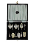 1890 Antique Victorian Era Sterling Silver Set Six Coffee Spoons with original Case Silversmith John Millward Banks Birmingham Hallmarks