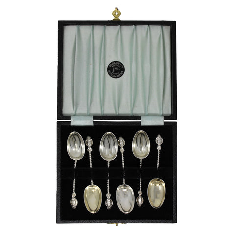 1890 Antique Victorian Era Sterling Silver Set Six Coffee Spoons with original Case Silversmith John Millward Banks Birmingham Hallmarks