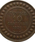 1891 10 Centimes Tunisia Coin Ali III Paris Mint