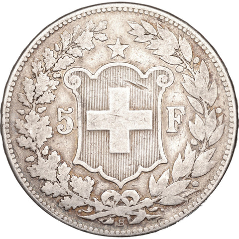 1891 5 Francs Switzerland Coin Silver Bern Mint
