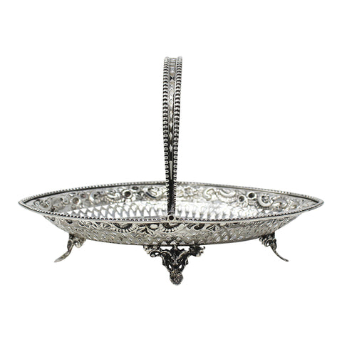 1891 Antique Victorian Era Angels Decorative Sterling Silver Pierced Sweets Basket Silversmith Nathan & Hayes (George Nathan & Ridley Hayes) Birmingham Hallmarks