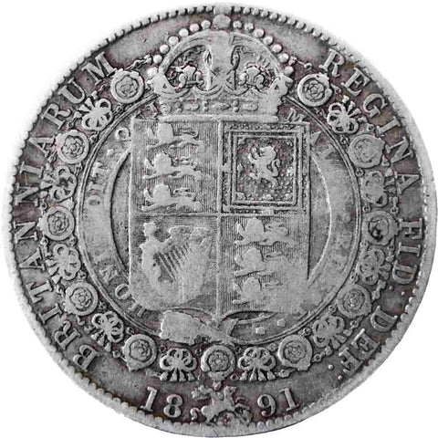 1891 Great Britain Victoria Silver Half Crown Coin