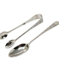 1892 Antique Victorian Era Sterling Silver Set Six Teaspoons and Sugar Tongs Ornately Engraved with Original Box London Hallmarks John Aldwinckle & Thomas Slater Maker
