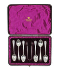 1892 Antique Victorian Era Sterling Silver Set Six Teaspoons and Sugar Tongs Ornately Engraved with Original Box London Hallmarks John Aldwinckle & Thomas Slater Maker
