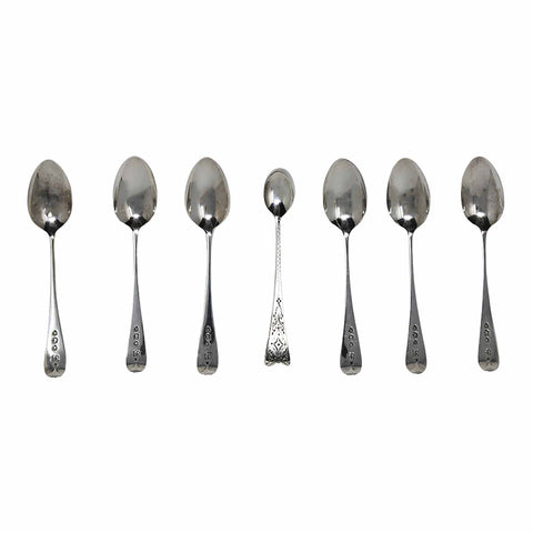 1892 Antique Victorian Era Sterling Silver Set Six Teaspoons and Sugar Tongs Ornately Engraved with Original Box London Hallmarks John Aldwinckle & Thomas Slater Maker