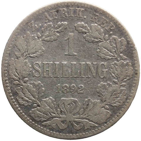 1892 Shilling South Africa Paul Kruger ZAR Silver Coin