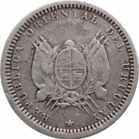 1893 10 Centesimos Overdate Uruguay Coin Silver Santiago Mint
