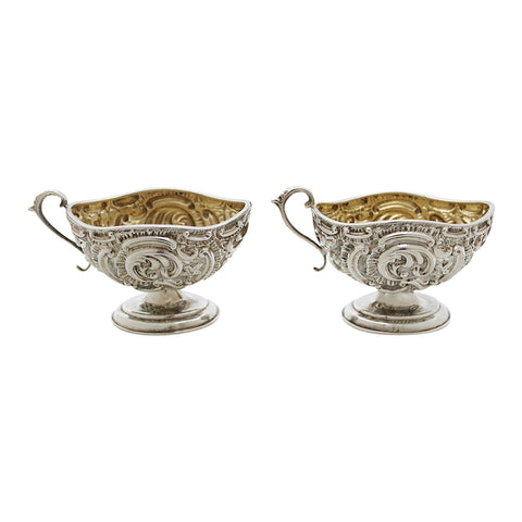 1893 Antique Victorian Era Pair Sterling Silver Salts Silversmiths Nathan & Hayes (George Nathan & Ridley Hayes) Birmingham Hallmarks