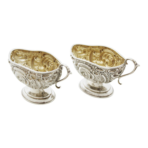 1893 Antique Victorian Era Pair Sterling Silver Salts Silversmiths Nathan & Hayes (George Nathan & Ridley Hayes) Birmingham Hallmarks