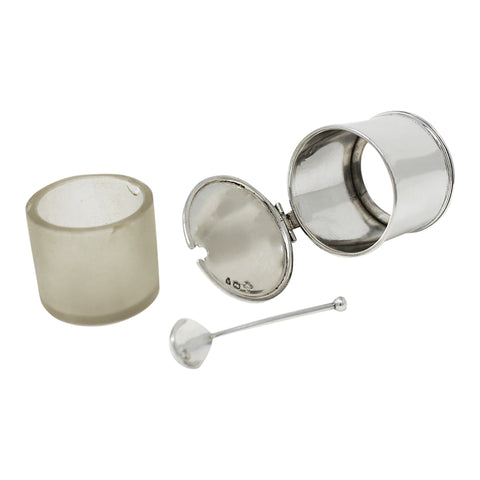 1893 Antique Victorian Era Sterling Silver Mustard Pot with Clear Glass Liner and Spoon Silversmith Horace Woodward & Co Ltd London Hallmarks