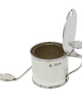 1893 Antique Victorian Era Sterling Silver Mustard Pot with Clear Glass Liner and Spoon Silversmith Horace Woodward & Co Ltd London Hallmarks