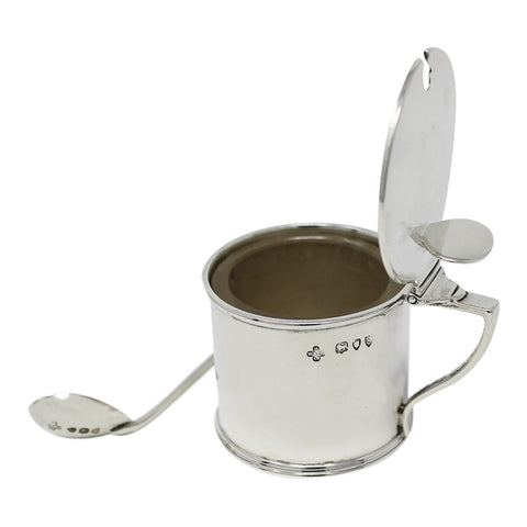 1893 Antique Victorian Era Sterling Silver Mustard Pot with Clear Glass Liner and Spoon Silversmith Horace Woodward & Co Ltd London Hallmarks