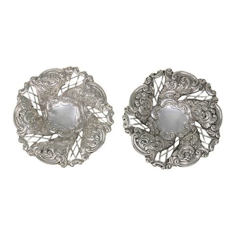 1893 Antique Victorian Era Sterling Silver Pierced Pair Dishes Silversmith Deakin & Francis Ltd Birmingham Hallmarks