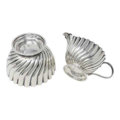 1894 Antique Victorian Era Sterling Silver Cream Jug and Sugar Bowl Silversmith Josiah Williams & Co (George Maudsley Jackson) London Hallmarks