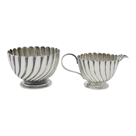 1894 Antique Victorian Era Sterling Silver Cream Jug and Sugar Bowl Silversmith Josiah Williams & Co (George Maudsley Jackson) London Hallmarks