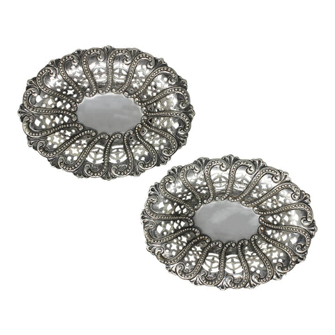 1894 Antique Victorian Era Sterling Silver Pair Pierced Dish Silversmiths Nathan & Hayes (George Nathan & Ridley Hayes) Birmingham Hallmarks