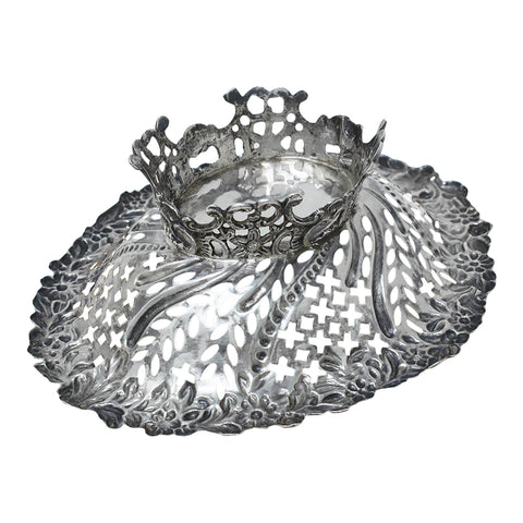 1894 Antique Victorian Era Sterling Silver Pierced Dish Silversmiths I S Greenberg & Co (Israel Sigmund Greenberg) Birmingham Hallmarks