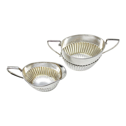 1895 and 1907 Antique Victorian and Edwardian Era Sterling Silver Cream Jug and Sugar Bowl Silversmith Henry Williamson Ltd Birmingham Hallmarks