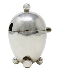 1895 Antique Victorian Era Sterling Silver Egg Shaped Mustard Pot with White Glass Liner Mappin & Webb Sheffield Hallmarks