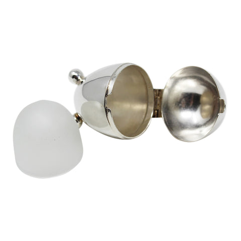 1895 Antique Victorian Era Sterling Silver Egg Shaped Mustard Pot with White Glass Liner Mappin & Webb Sheffield Hallmarks