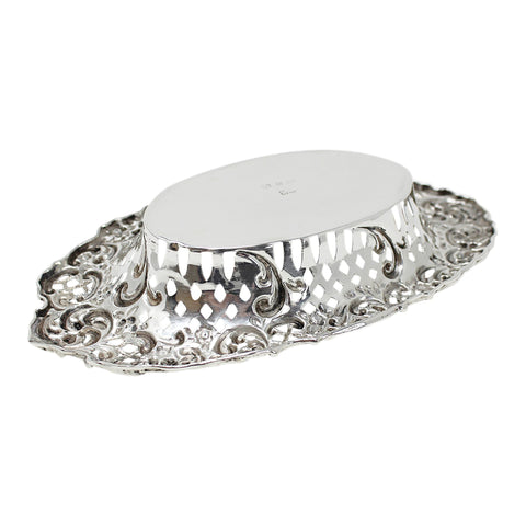 1895 Antique Victorian Era Sterling Silver Pierced Bonbon Dish Silversmith Henry Matthews Birmingham Hallmarks