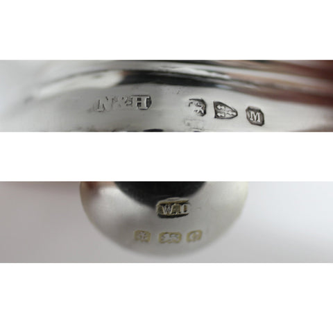 1895 Antique Victorian Era Sterling Silver Two Salt Pots with Glass Liners and Two Spoons with Original Case Silversmith Nathan & Hayes (George Nathan & Ridley Hayes) Chester Hallmarks