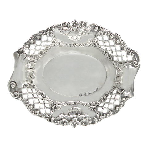 1895 Victorian Era Antique Pierced Dish Silversmith Thomas Hayes Birmingham Hallmarks