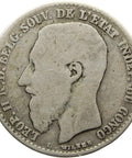 1896 50 Centimes Belgium - Congo Free State Leopold II Silver Coin