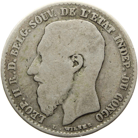 1896 50 Centimes Belgium - Congo Free State Leopold II Silver Coin