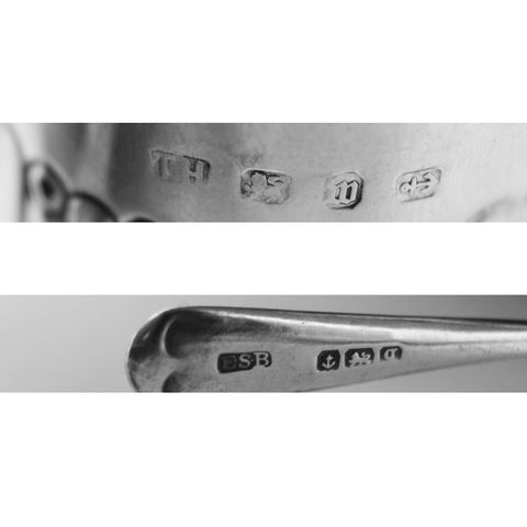 1896 Antique Victorian Era Sterling Silver Mustard Pot with Blue Glass Liner and Spoon Silversmith Thomas Hayes Birmingham Hallmarks