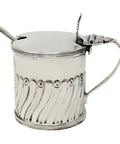 1896 Antique Victorian Era Sterling Silver Mustard Pot with Blue Glass Liner and Spoon Silversmith Thomas Hayes Birmingham Hallmarks