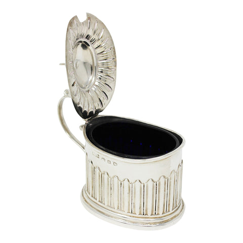 1896 Antique Victorian Era Sterling Silver Mustard Pot with Blue Glass Liner Silversmiths John Millward Banks Birmingham Hallmarks