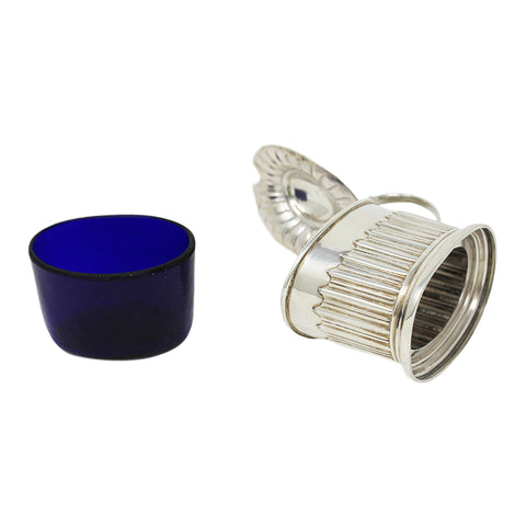 1896 Antique Victorian Era Sterling Silver Mustard Pot with Blue Glass Liner Silversmiths John Millward Banks Birmingham Hallmarks