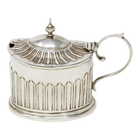 1896 Antique Victorian Era Sterling Silver Mustard Pot with Blue Glass Liner Silversmiths John Millward Banks Birmingham Hallmarks
