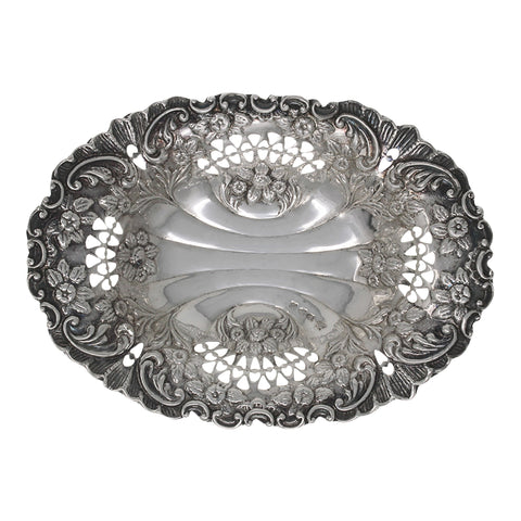 1896 Antique Victorian Era Sterling Silver Pierced Dish Silversmiths George Nathan & Ridley Hayes Chester Hallmarks