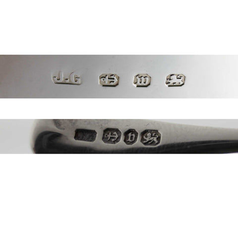 1896 Antique Victorian Era Sterling Silver Two Salt Pots and Two Spoons with Original Case Silversmith John Gilbert Birmingham Hallmarks