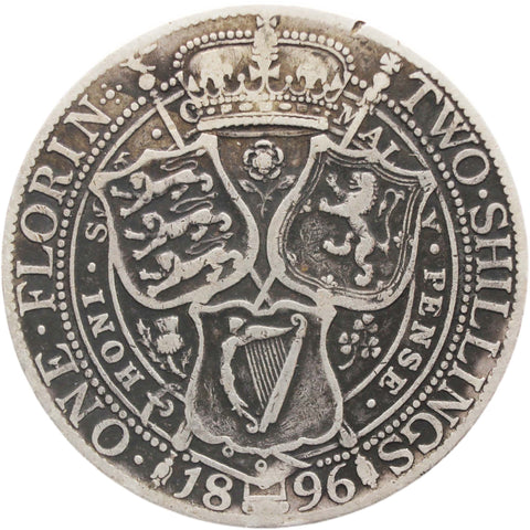 1896 Florin Victoria Silver Great Britain Coin Two Shillings (3rd portrait)
