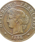 1896 One Centime France Coin