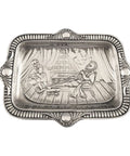 1897 Antique Victorian Era Sterling Silver Card Tray Edward Durban Birmingham Hallmarks Embossed scene of Sir Walter Raleigh smoking a large pipe 1589