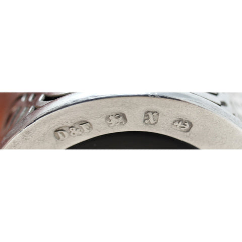 1897 Antique Victorian Era Sterling Silver Pierced Mustard Pot with Blue Glass Liner Silversmiths Deakin & Francis Ltd Birmingham Hallmarks