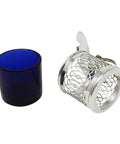 1897 Antique Victorian Era Sterling Silver Pierced Mustard Pot with Blue Glass Liner Silversmiths Deakin & Francis Ltd Birmingham Hallmarks