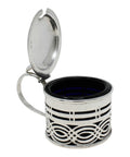 1897 Antique Victorian Era Sterling Silver Pierced Mustard Pot with Blue Glass Liner Silversmiths Deakin & Francis Ltd Birmingham Hallmarks